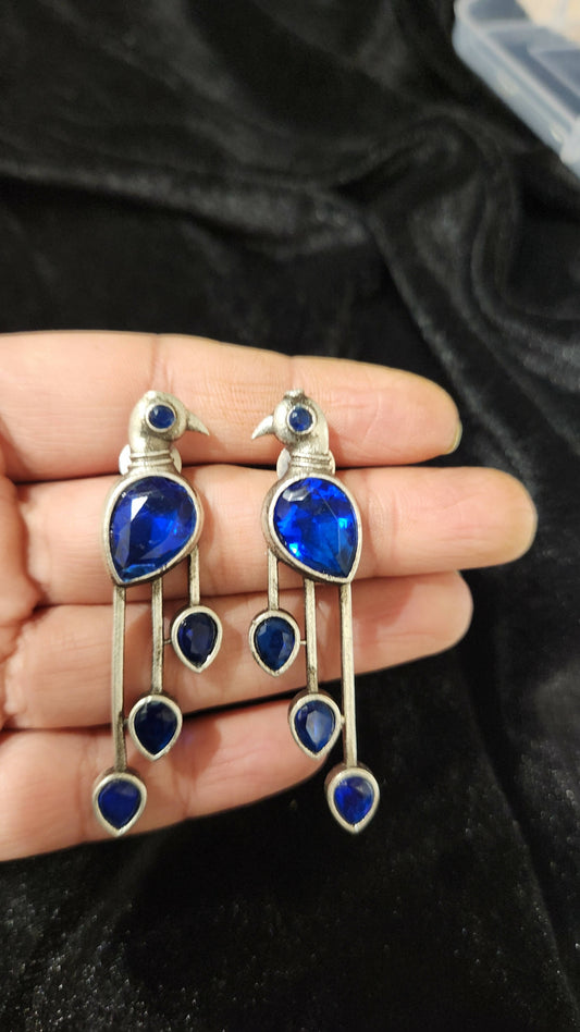 Silver Replica Blue Peacock Stud Earrings