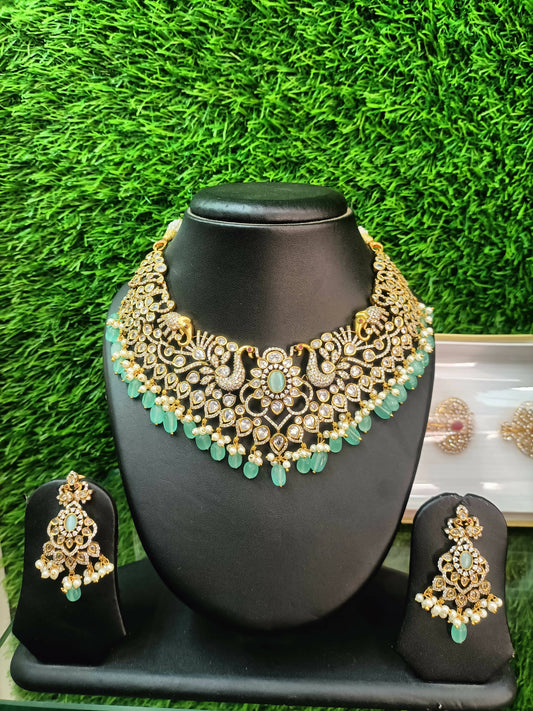Diamond Studded Kundan Necklace Set