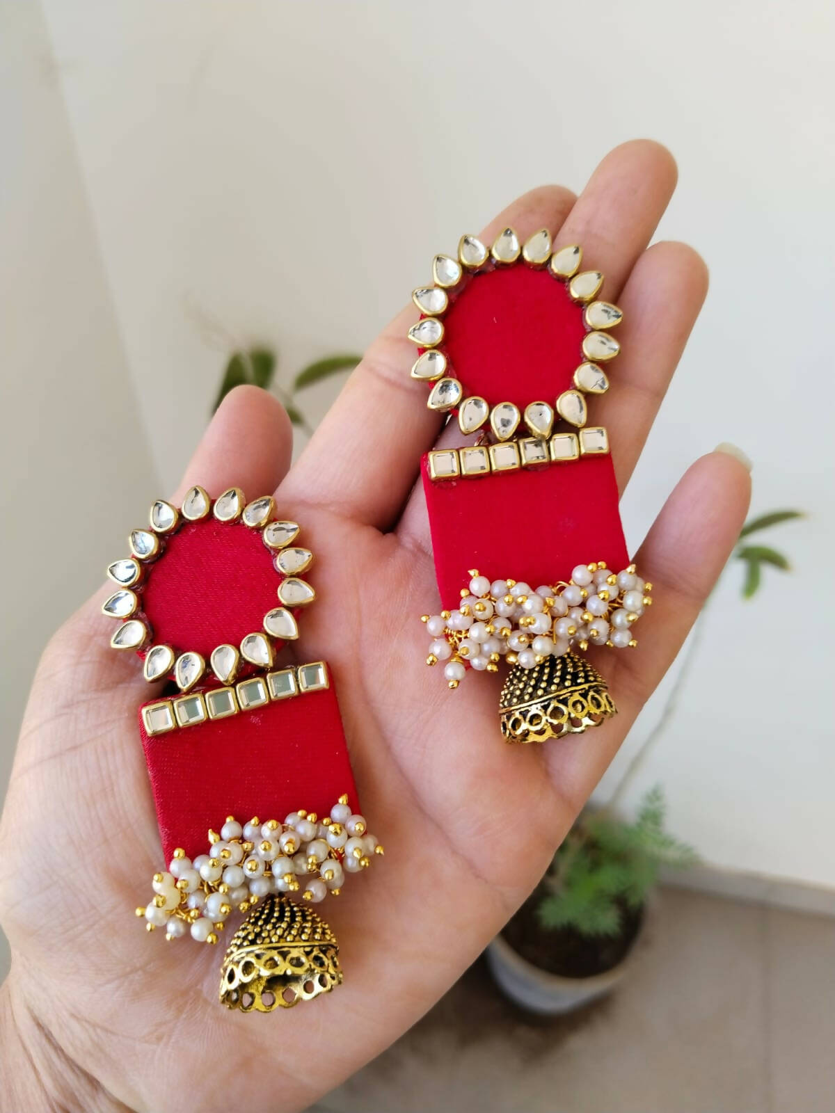 Red colour Crystal studded Designer Jhumka earrings for women/Girls |  Fashionhaat