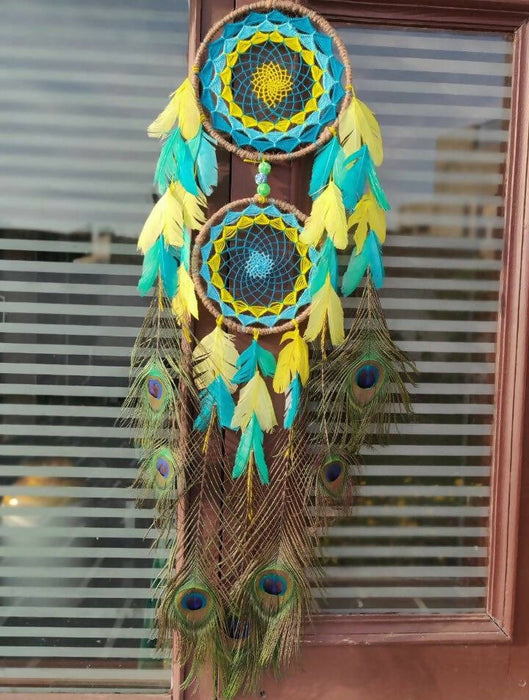 Peacock sea blue and yellow dreamcatcher