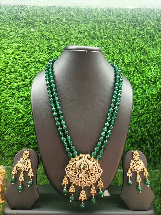 Beaded Two Layer Green Necklace Set