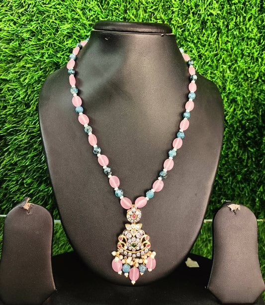 Pink and Blue Crystal Beads Necklace