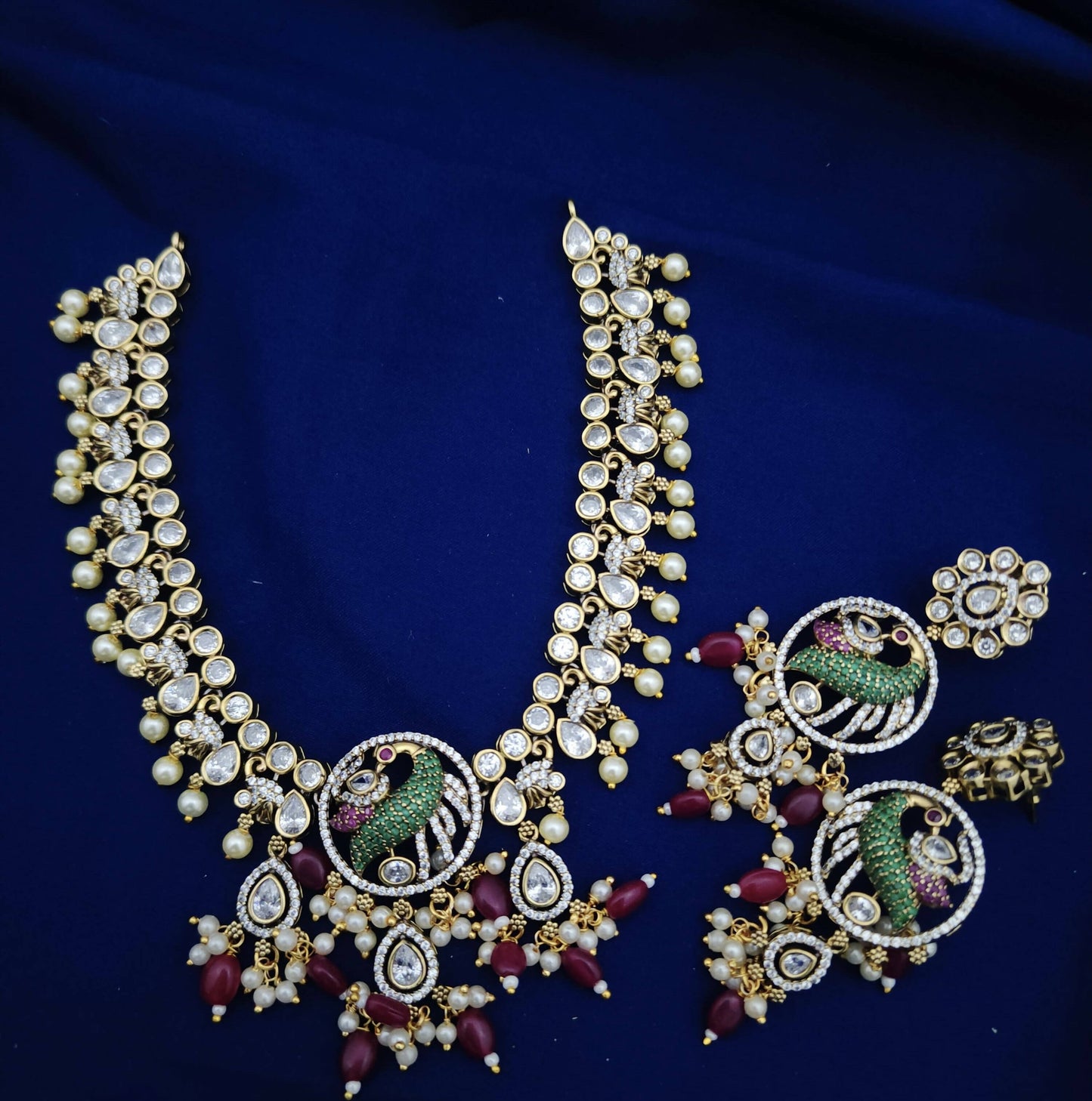 Crystal Beaded Kundan Matte Finish Necklace Set