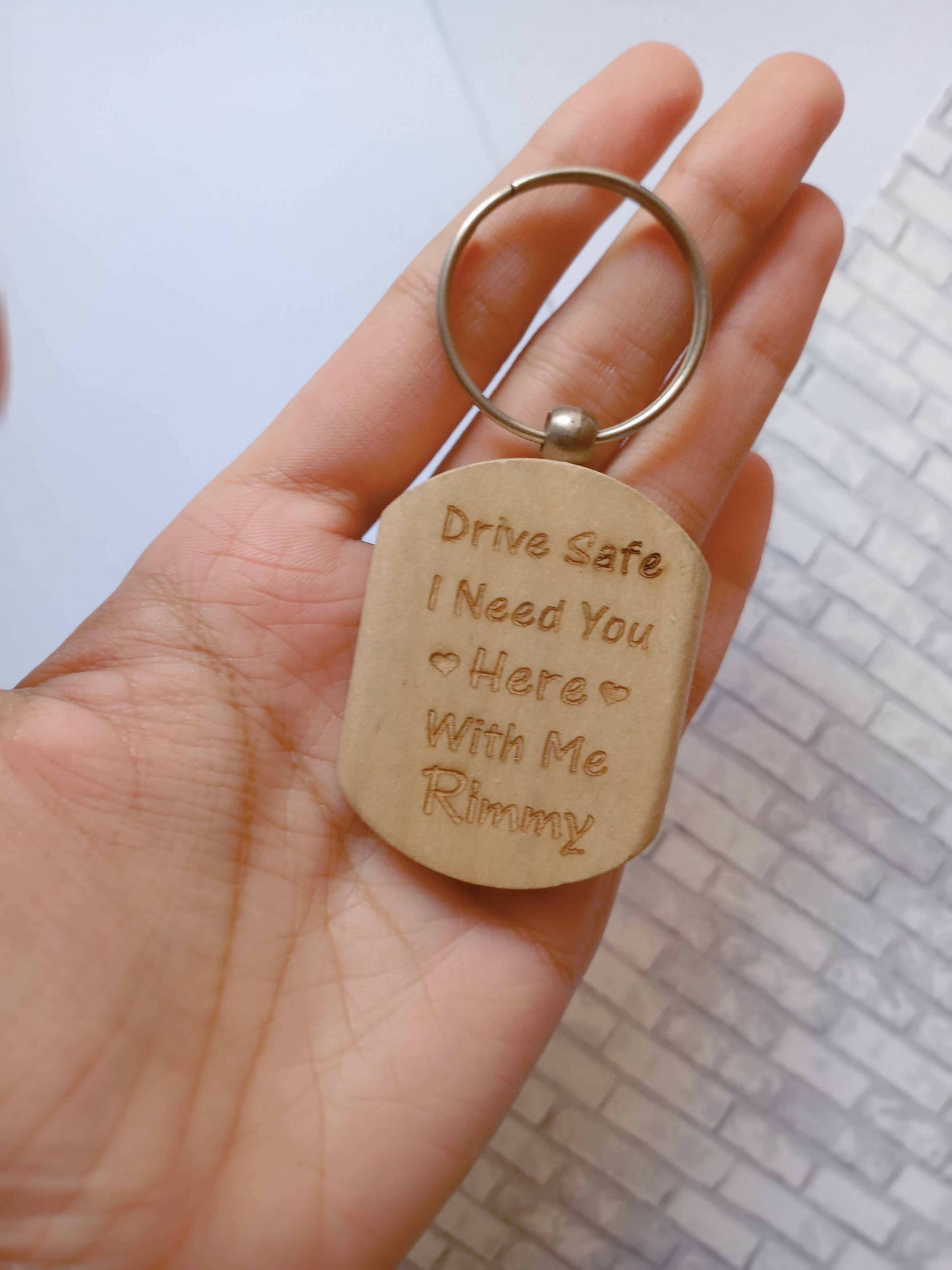 Wooden personalised engraved keychain for men women and kids