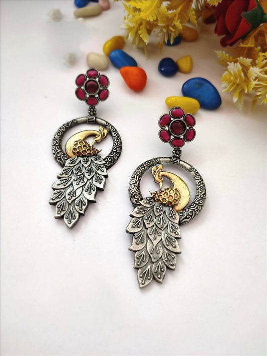 Dual tone peacock earrings