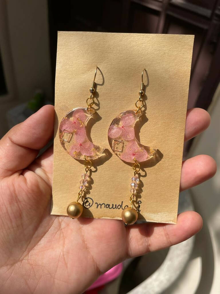 Pink Blossom Moon Earrings