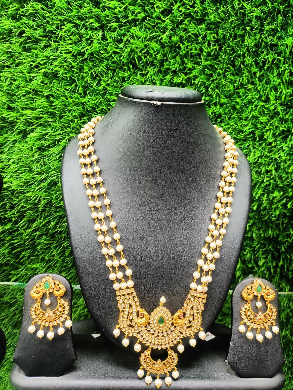 Gold Plated White Pearl Necklace Set