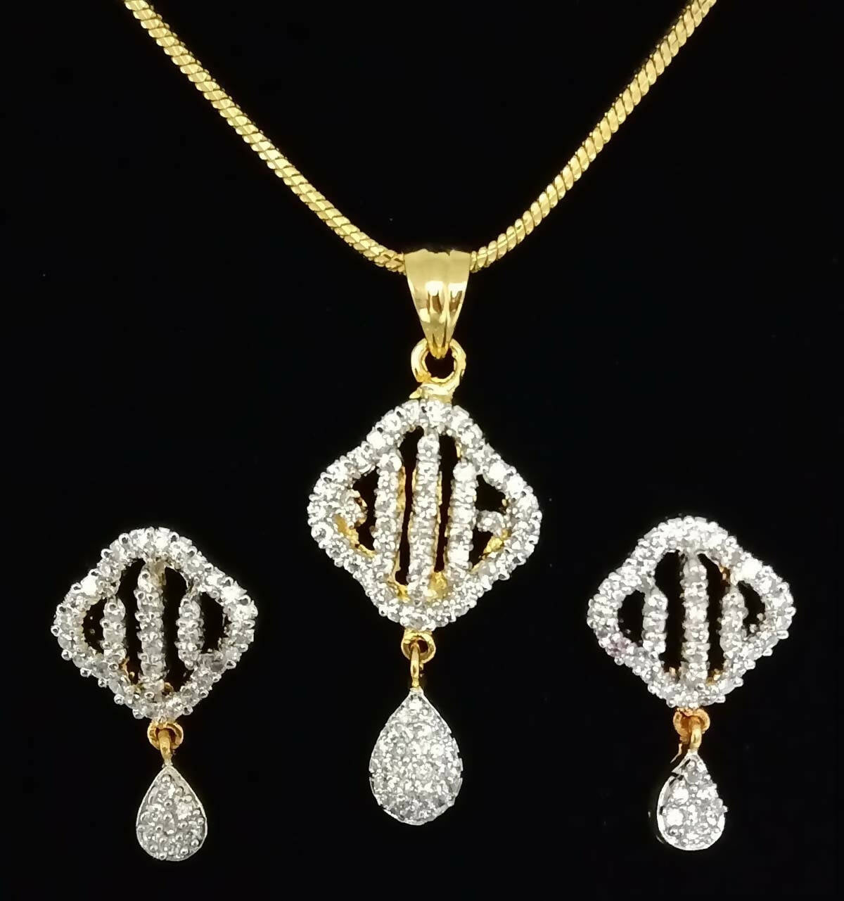 American Diamond Gold Plated Pendant Set