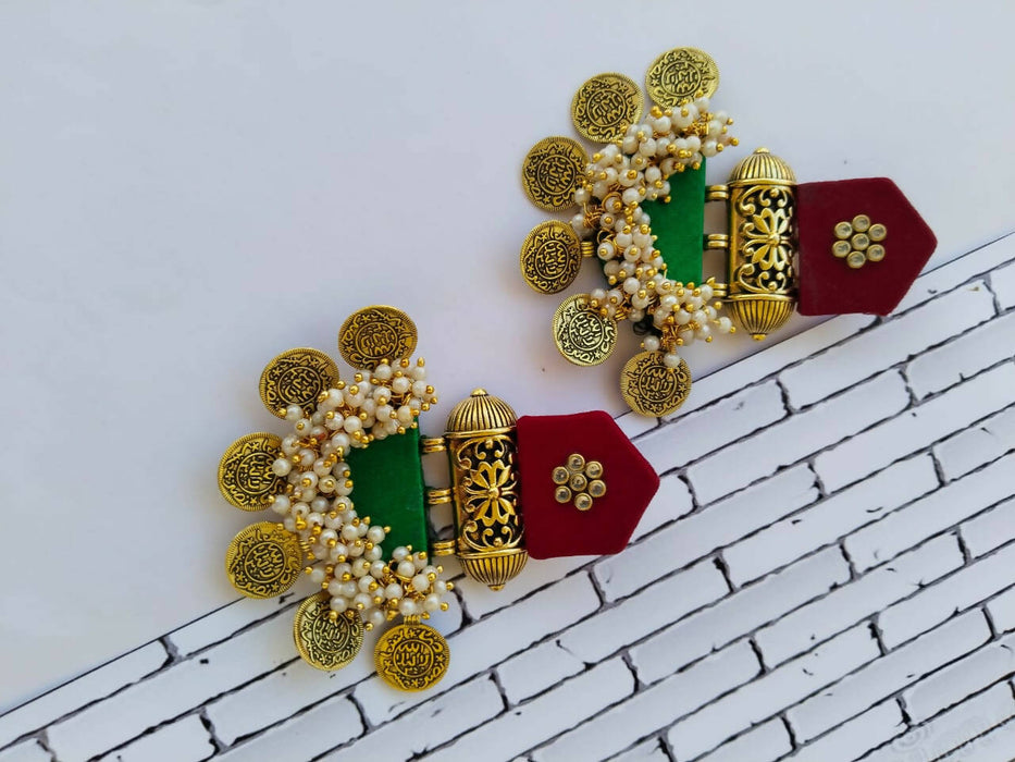Red and green coin earrings