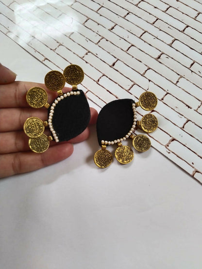 Black Semi Circular Beaded Studs Earrings for Women