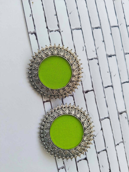 Lime Green and Silver Small Studs Earrings