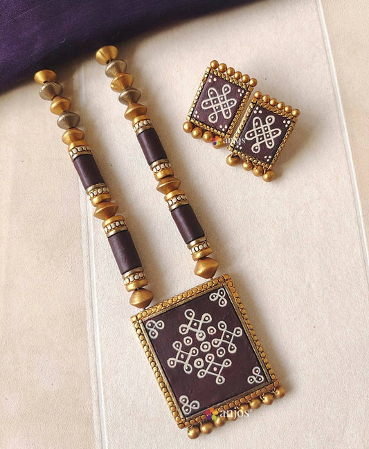 Brown Kambi Kolam Terracotta Jewellery Set