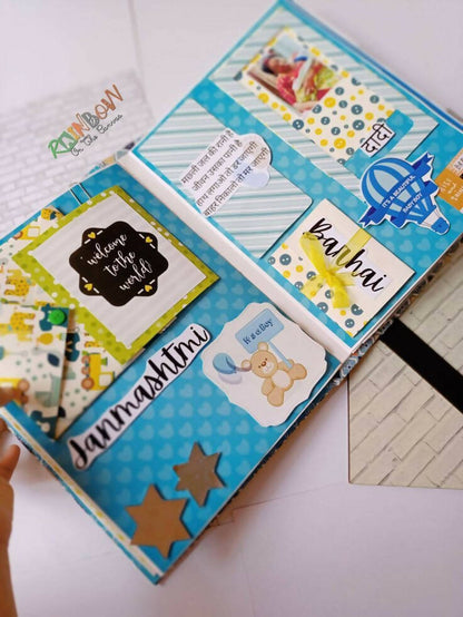 Baby boy scrapbook in blue | baby album personalised with photos