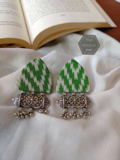 Light Green Printed Fabric Ghungroo Earrings