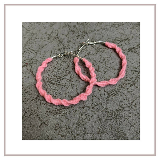 Macrame Pink Hoop Earrings