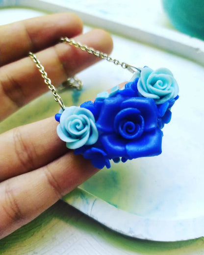 Royal blue and sky blue combination pendant with chain
