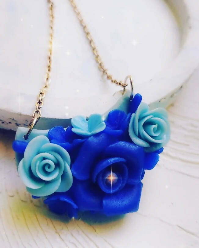 Royal blue and sky blue combination pendant with chain