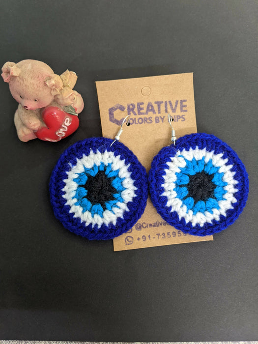 Evil Eye Crochet Yarn Earring