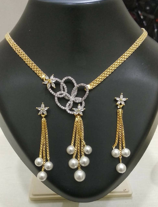 Gold Plated White Pearl Drop Necklace Set