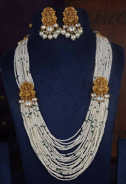 White Beaded Kundan Necklace Set