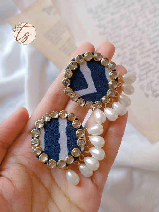 blue pearls earrings|| blue kundan and pearl earrings