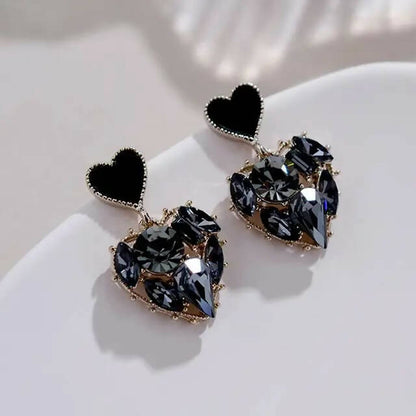 Vintage Black Heart Shape Drop Earrings