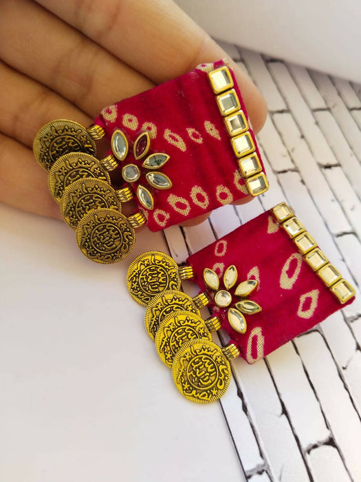 Red square coin earrings