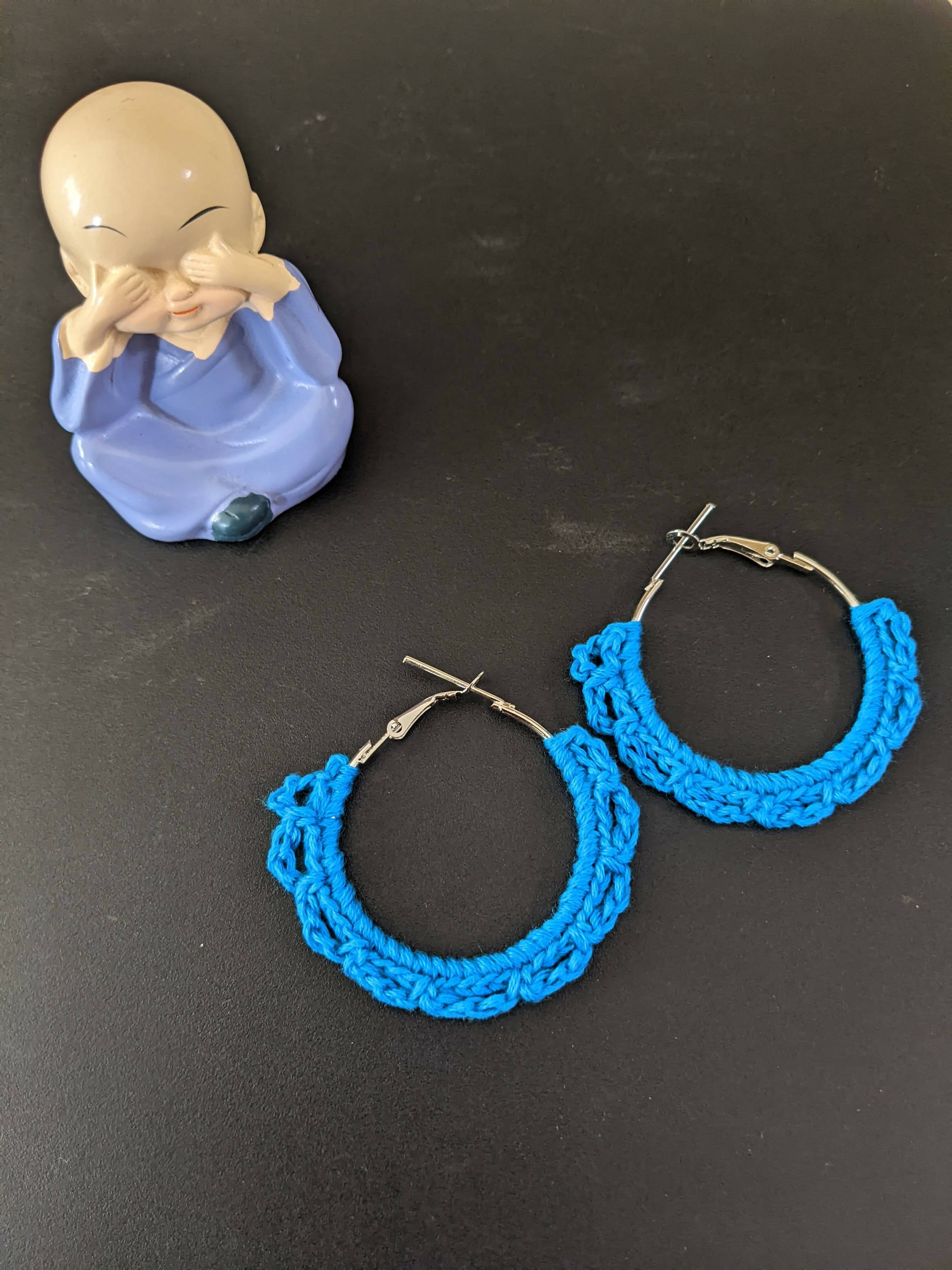 Blue Beaded Crochet Hoops with Yellow Beads by DopeCrochet