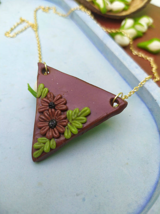 coffee brown colour clay embroidery pendant