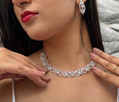 Elegant Baby Pink AD Necklace Set
