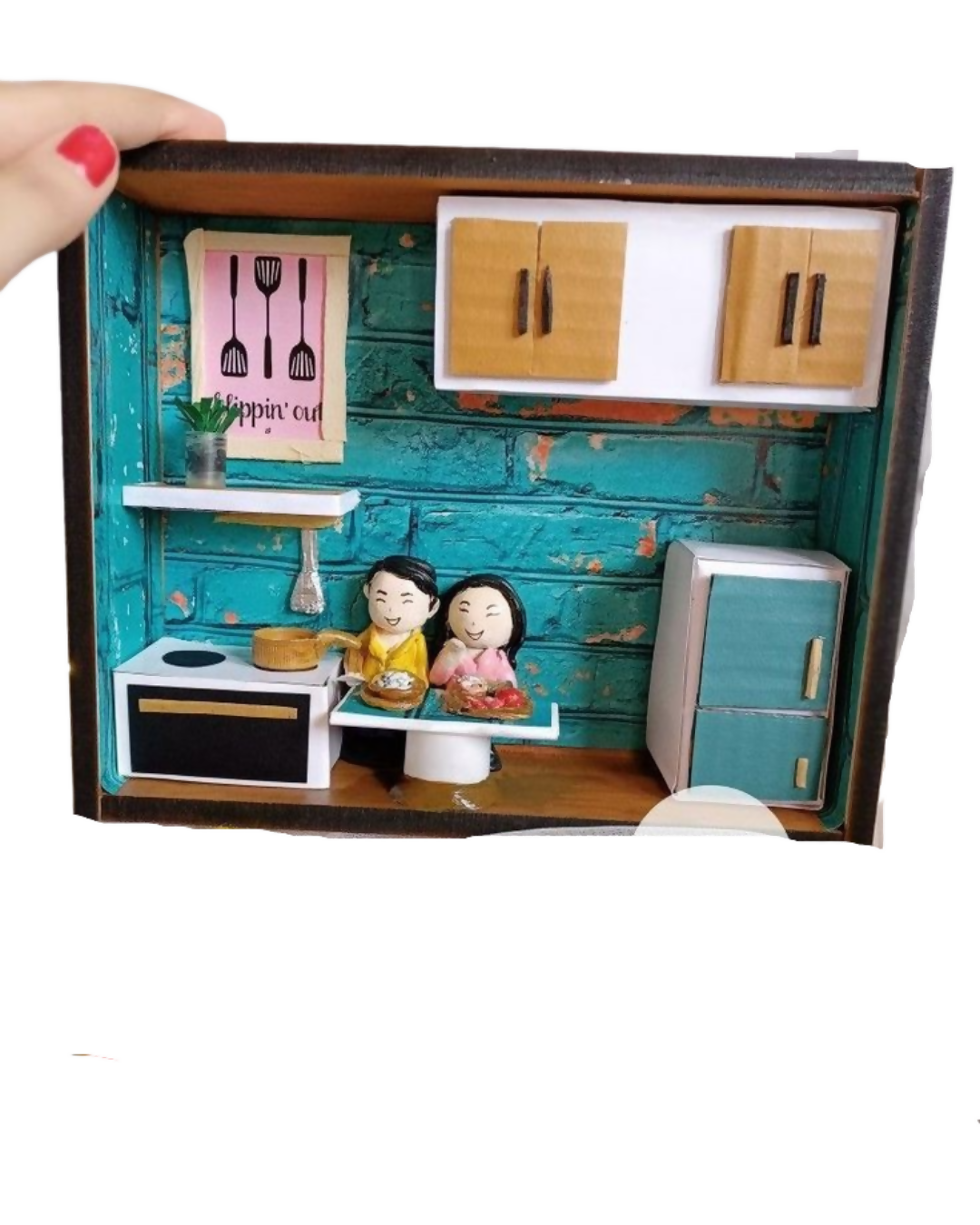 Kitchen couple loves to cook together cute shadow box miniature frame