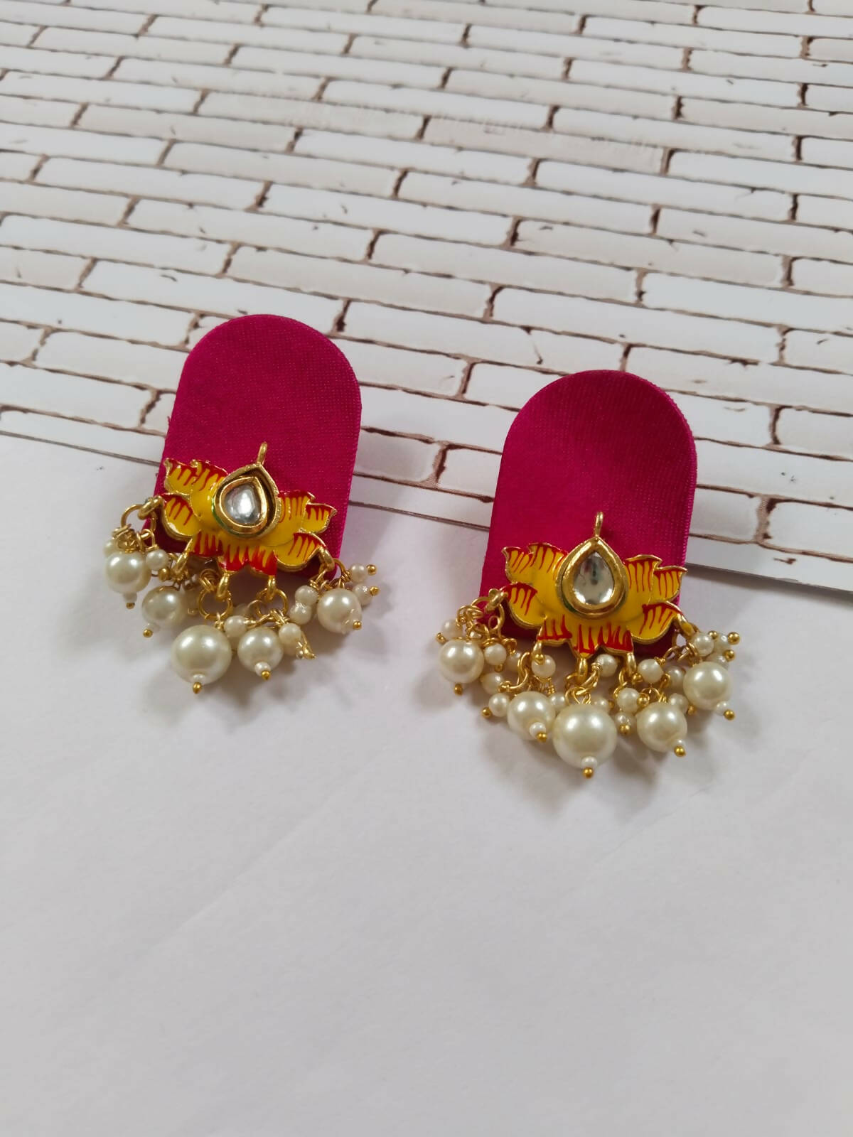 Red Lotus Pearls Studs Earrings