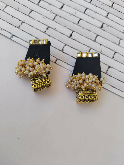 Black and Golden Beaded Jhumka Earrings