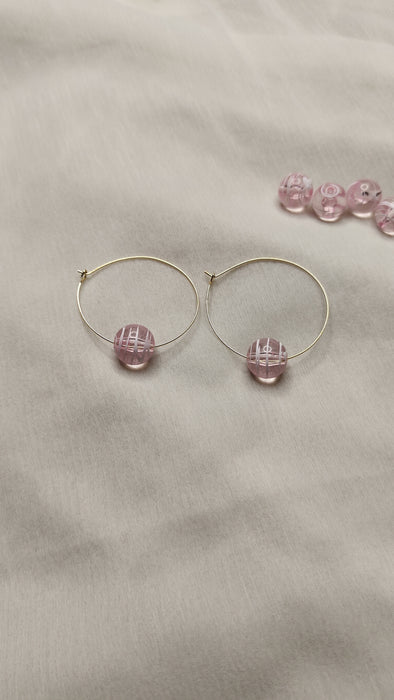 Pink Faceted Bead Hoop Earrings