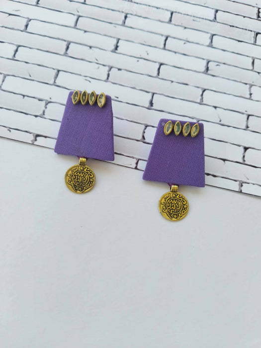 Purple kundan coin earrings