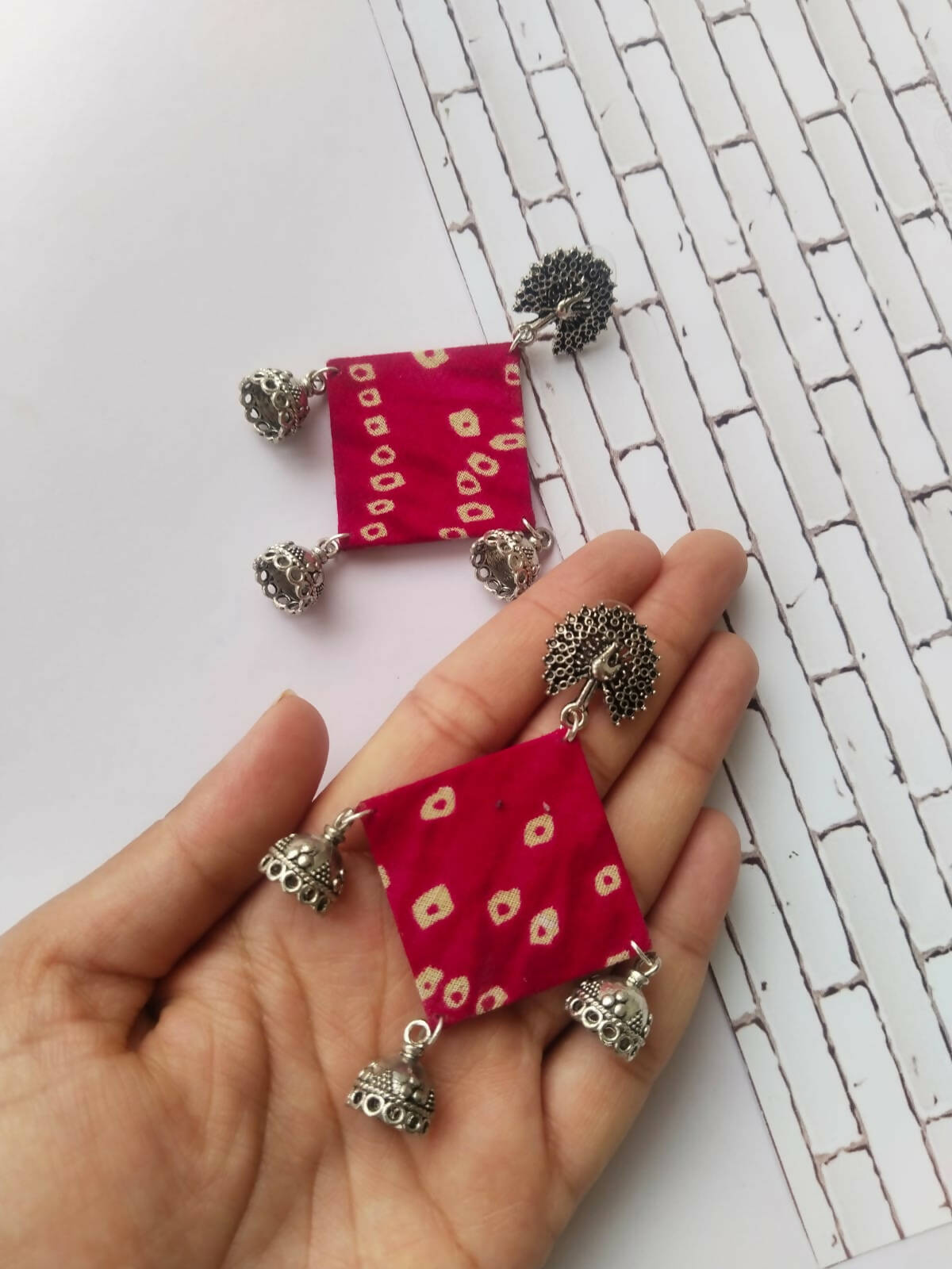 Pink Bandhani Fabric Jhumka Earrings
