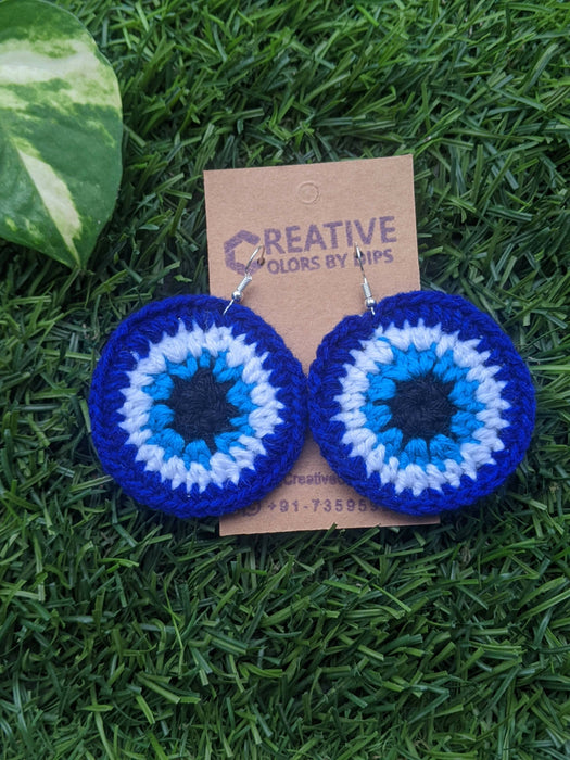 Evil Eye Crochet Yarn Earring