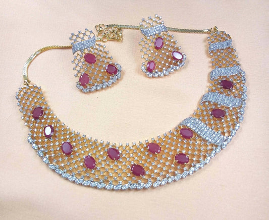 Silver Toned American Diamond Necklace Set