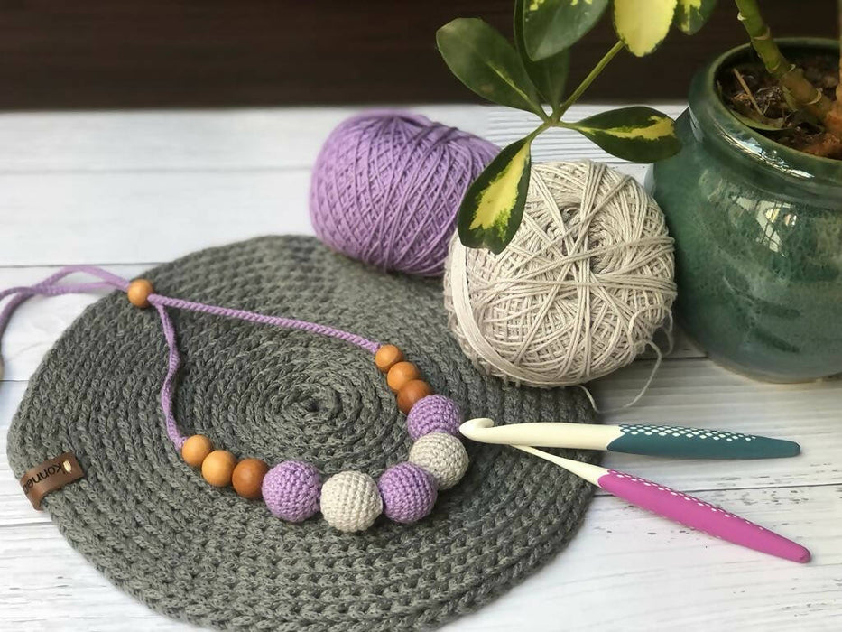 Purple beaded crochet necklace