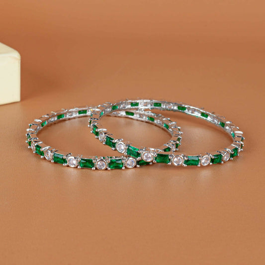 Radiant Alloy Zirconia Silver Plated Bangles