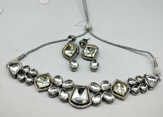Silver kundan necklace set