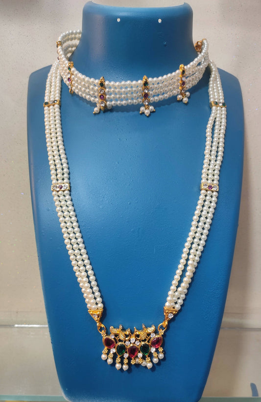 multi color pearl necklace set