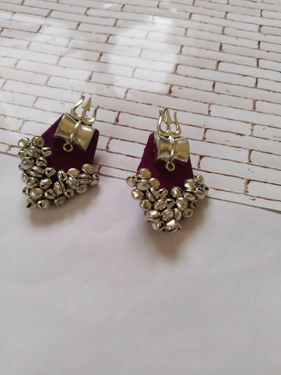 Purple Trishul Earrings With Ghungroos