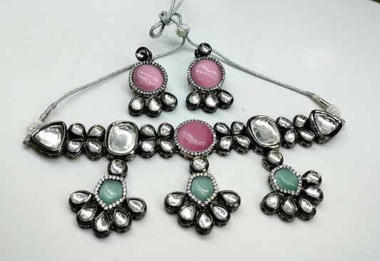 Dual Color Kundan Necklace Set
