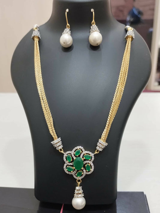 gold plated green necklace set