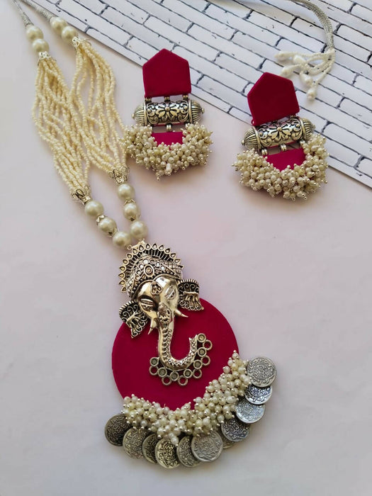 Pink ganpati necklace set