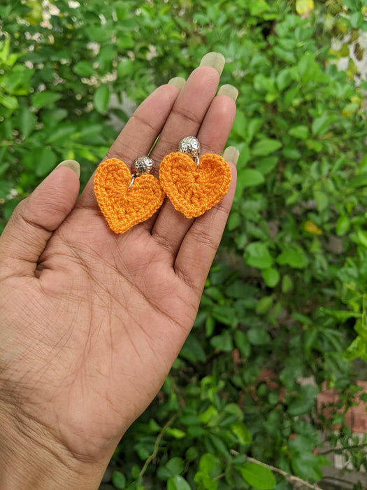 Orange Heart Crochet Studs