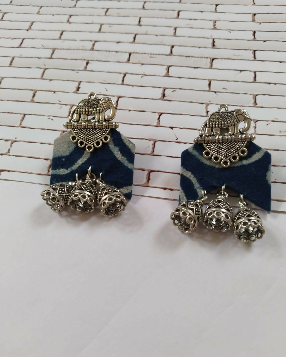Indigo Blue Printed Elephant Charm Earrings For Women