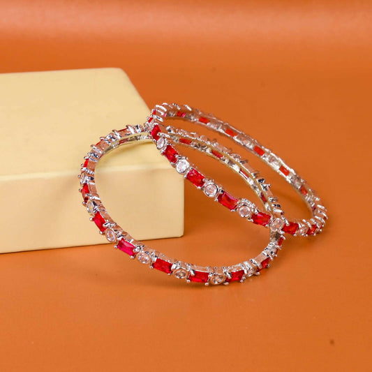 Red AD Silver Plated Bangles