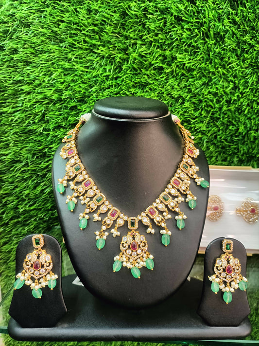 green kundan necklace set